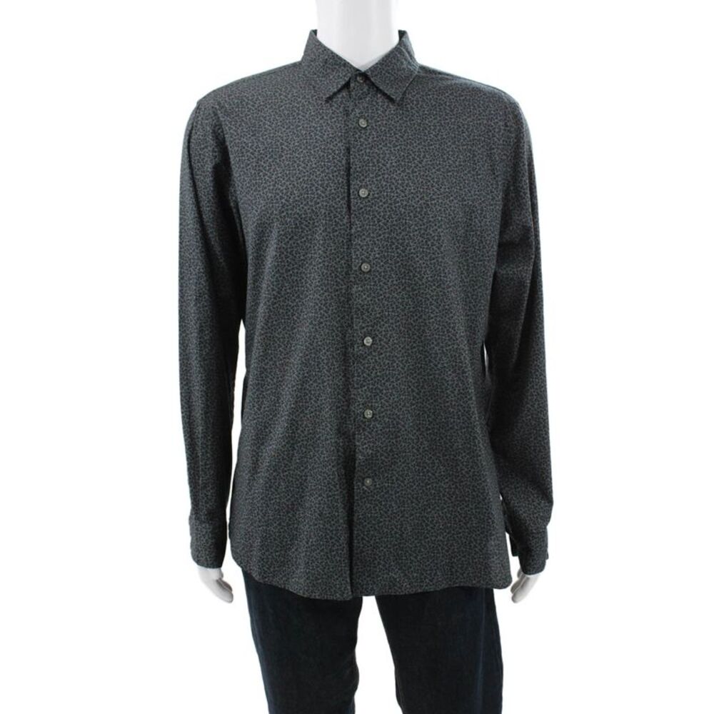 John Varvatos Star USA Mens Cotton Floral Button Up Shirt Gray Size L